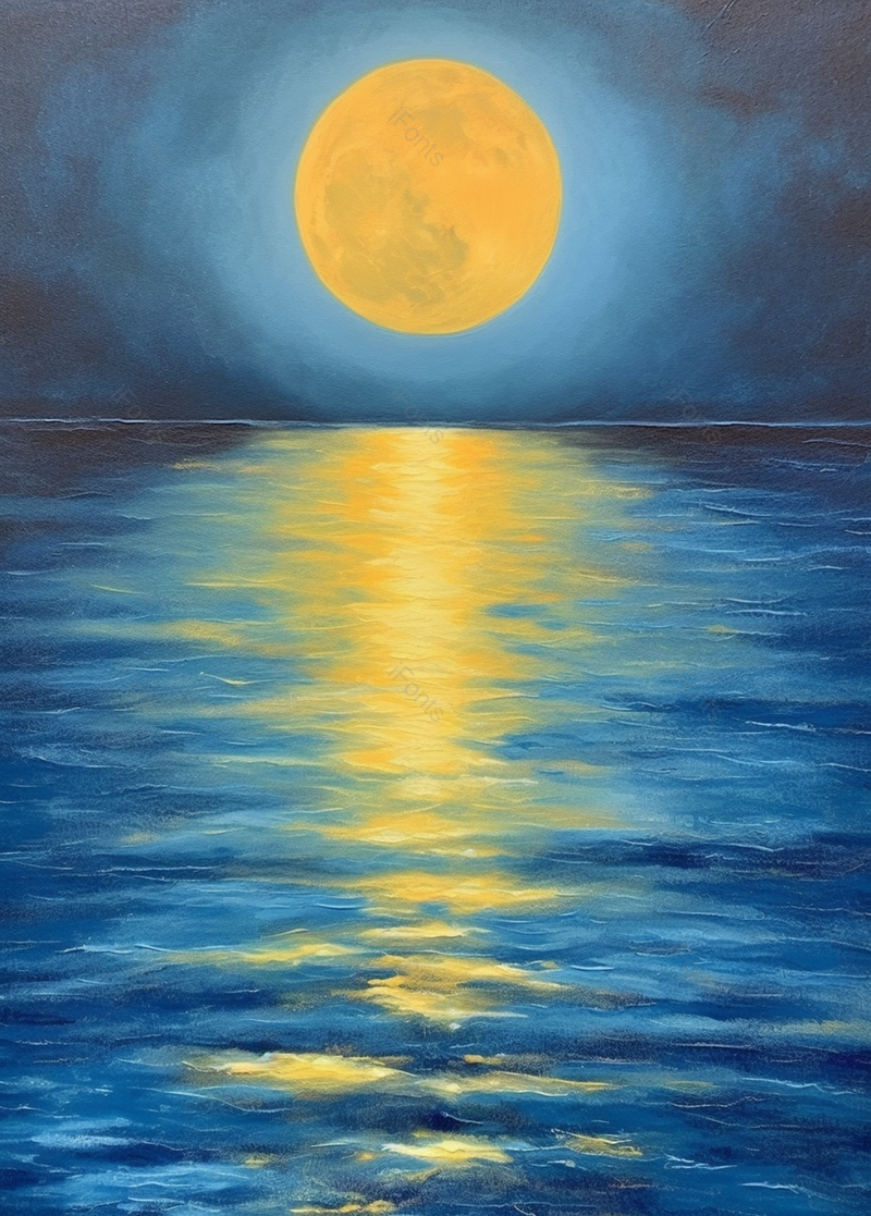 月亮光线反射在蓝色波纹的海水上,插画/手绘图,插画/手绘图库,插画/手绘图下载,插画/手绘